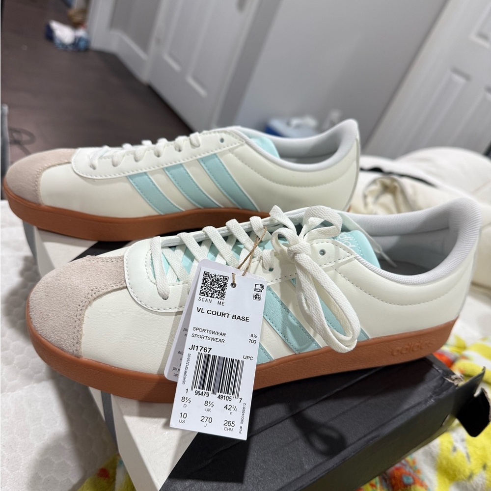 Adidas VL Court Base White and Light Blue Sneakers